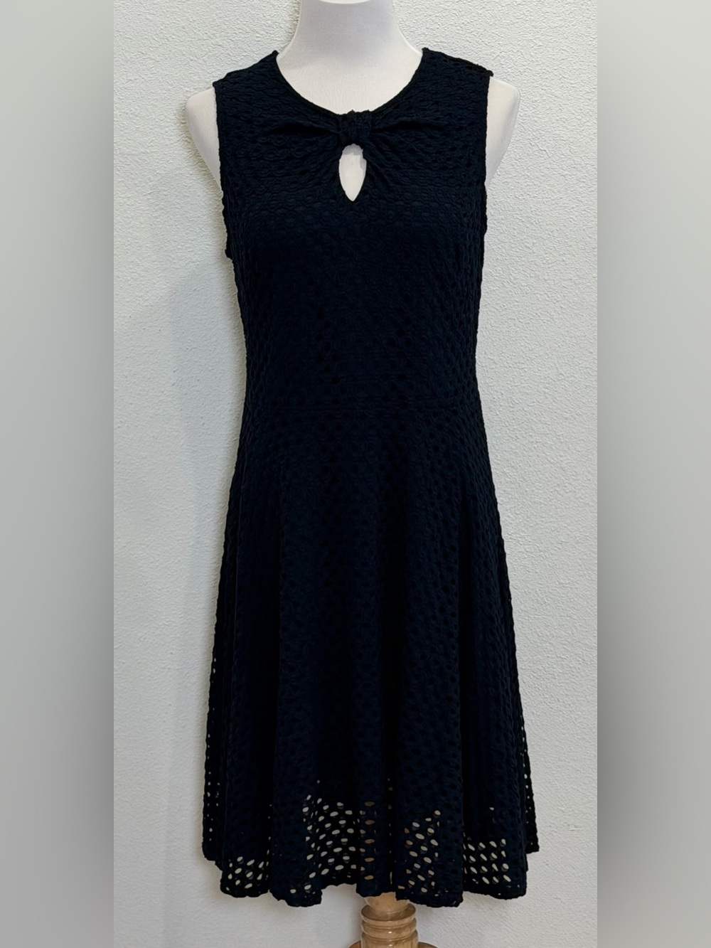 NEW Sharagano Textured Eyelet Lace Fit & Flare Dress 10 Navy‎ Blue Sleeveless